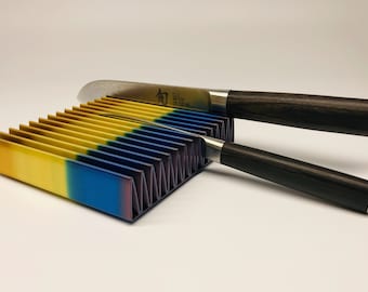Knife Holder for up to 14 Blades - Unique Silk Rainbow Color #1 - Guaranteed Unbreakable - Made in USA by Thingatize
