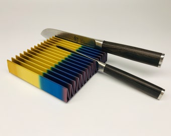 Knife Holder for up to 14 Blades - Unique Silk Rainbow Color #2 - Guaranteed Unbreakable - Made in USA by Thingatize