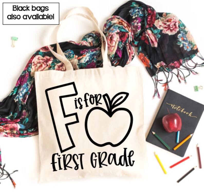 back to school Distance Learning tote bag teacher appreciation F is for First Grade teacher tote bag Teacher bag Online Instructor