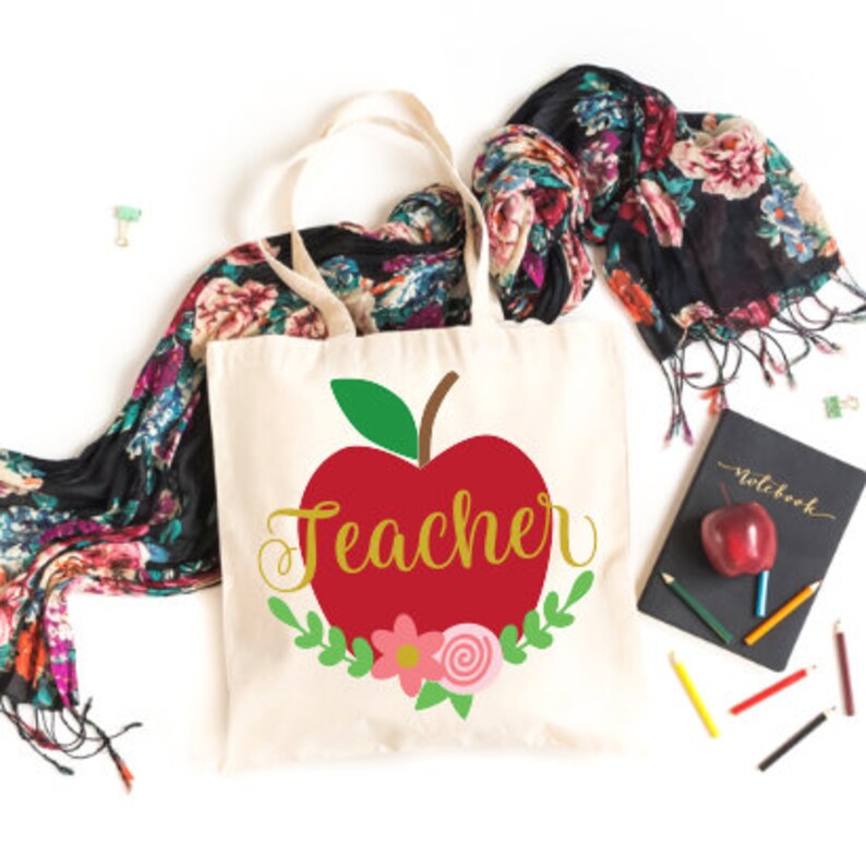 teacher gift end of year teacher gift Personalized Floral Apple teacher bag teacher bag FREE personalization teacher appreciation