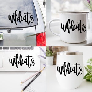 Wildcats decal, school mascot decal, coffee mug decal, helmet decal, wine glass decal, laptop decal, car decal, vehicle decal