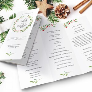Christmas Wedding Trifold Program Card Template, Winter Printable Bridal Ceremony Program, Editable Birthday Party Program Fan, SRP-010