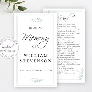 Funeral Prayer Card Template, Printable Memorial Obituary Cards, Editable In Loving Memory Of Funeral Card, Catholic Mass Card. F-001