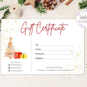 Christmas Gift Certificate Printable, Editable Electronic Gift Card, Xmas Gift Coupon Template, Gift For Him Gift For Her Voucher. SRP-011