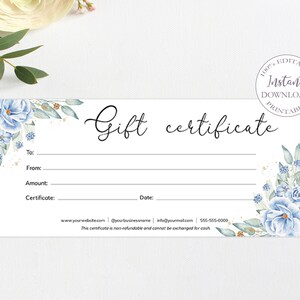 Floral Gift Certificate Template, Gifts For Dad Ideas, Editable Egift Card, Printable Small Business Inserts, Instant Download. SRP-011