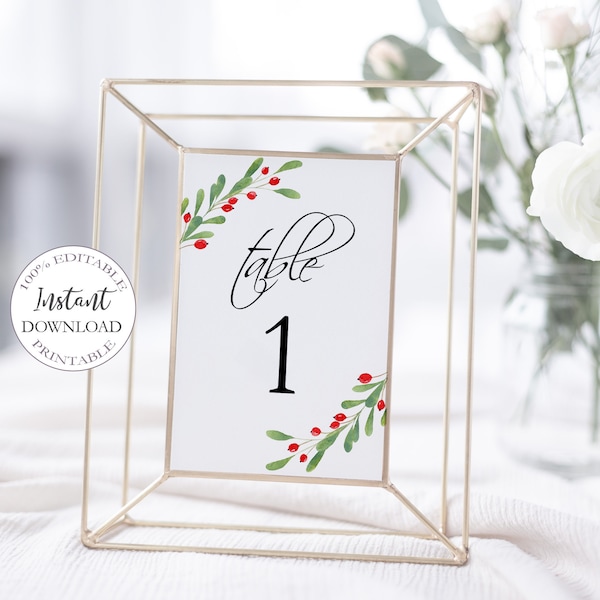 Winter Wedding Table Numbers, Wedding Table Number Cards, Printable 4x6 Table Numbers, Christmas Table Decor Fully Editable Template.SRP-010