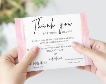 Rose Gold Thank You Business Cards, Small Business Thank You Template, Editable Etsy Promo Code Card, Printable Customer Thank You. SRP-005