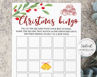 Christmas Bingo Editable, Editable Christmas Bridal Shower Bingo Games, Winter Wedding Bingo Cards Template, Christmas Party Games. SRP-009