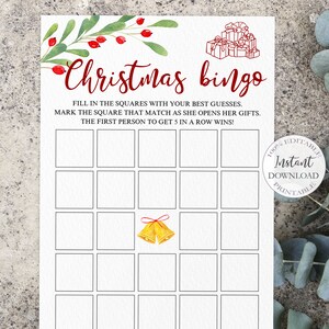 Christmas Bingo Editable, Editable Christmas Bridal Shower Bingo Games, Winter Wedding Bingo Cards Template, Christmas Party Games. SRP-009