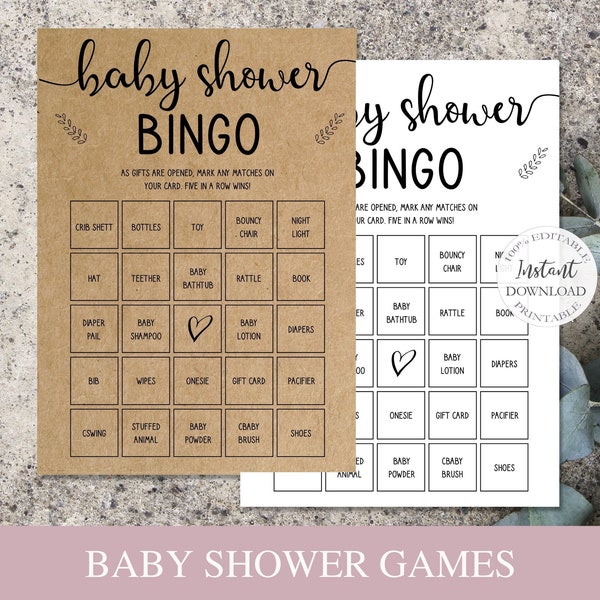 Editable Baby Shower Bingo, 30 Prefilled Baby Shower Bingo Cards, Printable Baby Shower Game Template, Virtual Baby Shower Games. SRP-030