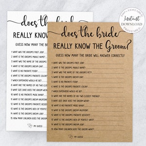 Rustic Bridal Shower Games, Printable Does The Bride Know The Groom Template, Kraft Bridal Shower Game, Editable Fun Wedding Games. SRP-030