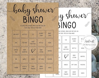 Editable Baby Shower Bingo, 30 Prefilled Baby Shower Bingo Cards, Printable Baby Shower Game Template, Virtual Baby Shower Games. SRP-030