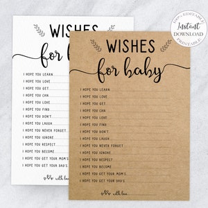 Baby Shower Games Editable, Printable Rustic Wishes For Baby Game Card, DIY Baby Shower Game Template, Instant Download. SRP-030