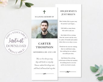 Funeral Bookmark Template, Printable Funeral Favor, Editable Funeral Card, Obituary Keepsake, Memorial Bookmarks, Instant Download, F-016