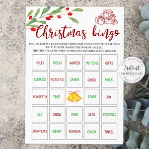 Christmas Bingo Family Games Template, Printable Christmas Bingo Cards, Editable Xmas Bingo Game, Winter Holiday Bridal Shower Bingo.SRP-009