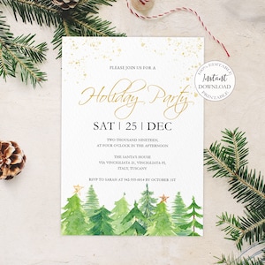 Christmas Holiday Party Invitation Printable, Xmas Family Reunion Invite Template, Editable Christmas Bachelorette Party Invitation. SRP-010
