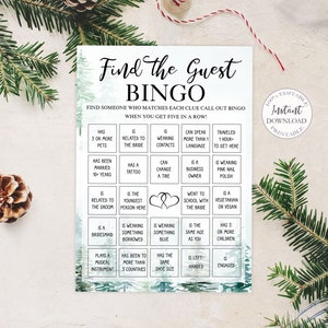 Christmas Find The Guest Bingo Cards Printable, Editable Winter Wedding Games, Holiday Bachelorette Party Guest Bingo Game Template. SRP-031