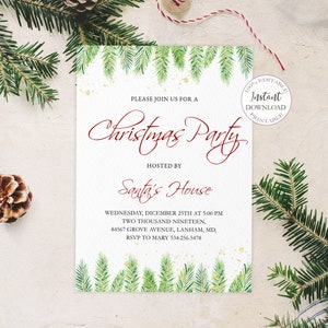 Christmas Party Invitation Template, Editable Xmas Family Reunion Invite, Printable Xmas Company Party Invitation Cards. SRP-010