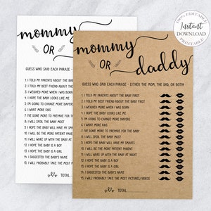 Baby Shower Games Template, Printable Rustic Mommy Or Daddy Game, 100% Editable Fun Baby Game, Kraft Baby Shower, Instant Download. SRP-030