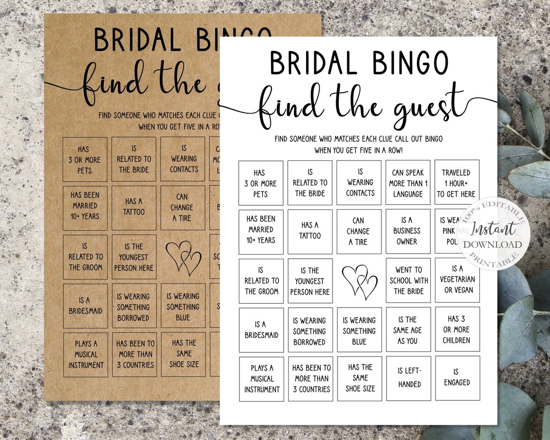 Find the Guest Bingo Game Template, Editable Bridal Bingo, Rustic ...