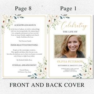 loss of father, funeral card, funeral brochure, celebration of life, funeral program, obituary template, loss of mother, in loving memory, loss of loved one, canva template, loss of grandmother, funeral template, obituary program