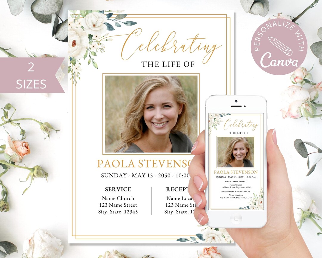 Funeral Announcement Template I Canvatemplate Printable I Electronic