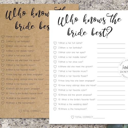 100% Editable Template Bridal Shower Games How Well Do You - Etsy