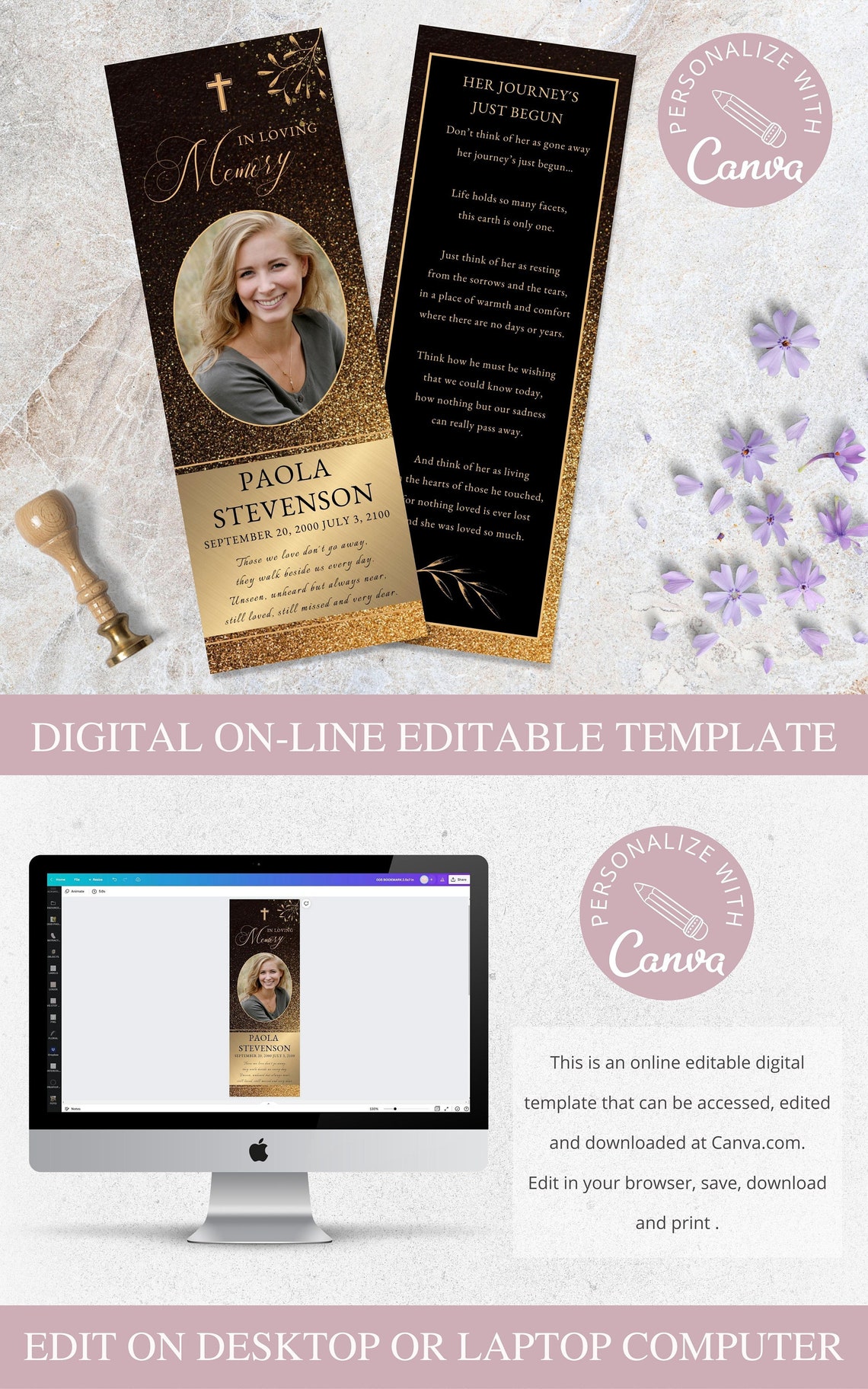 Black and Gold Obituary Template, Funeral Editable Canva Template,loss ...