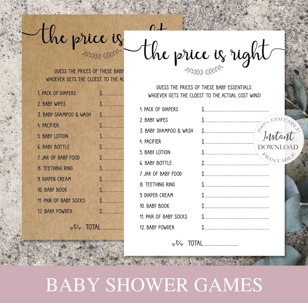 Price is Right Baby Shower Game Template, Editable Price is Right Game ...