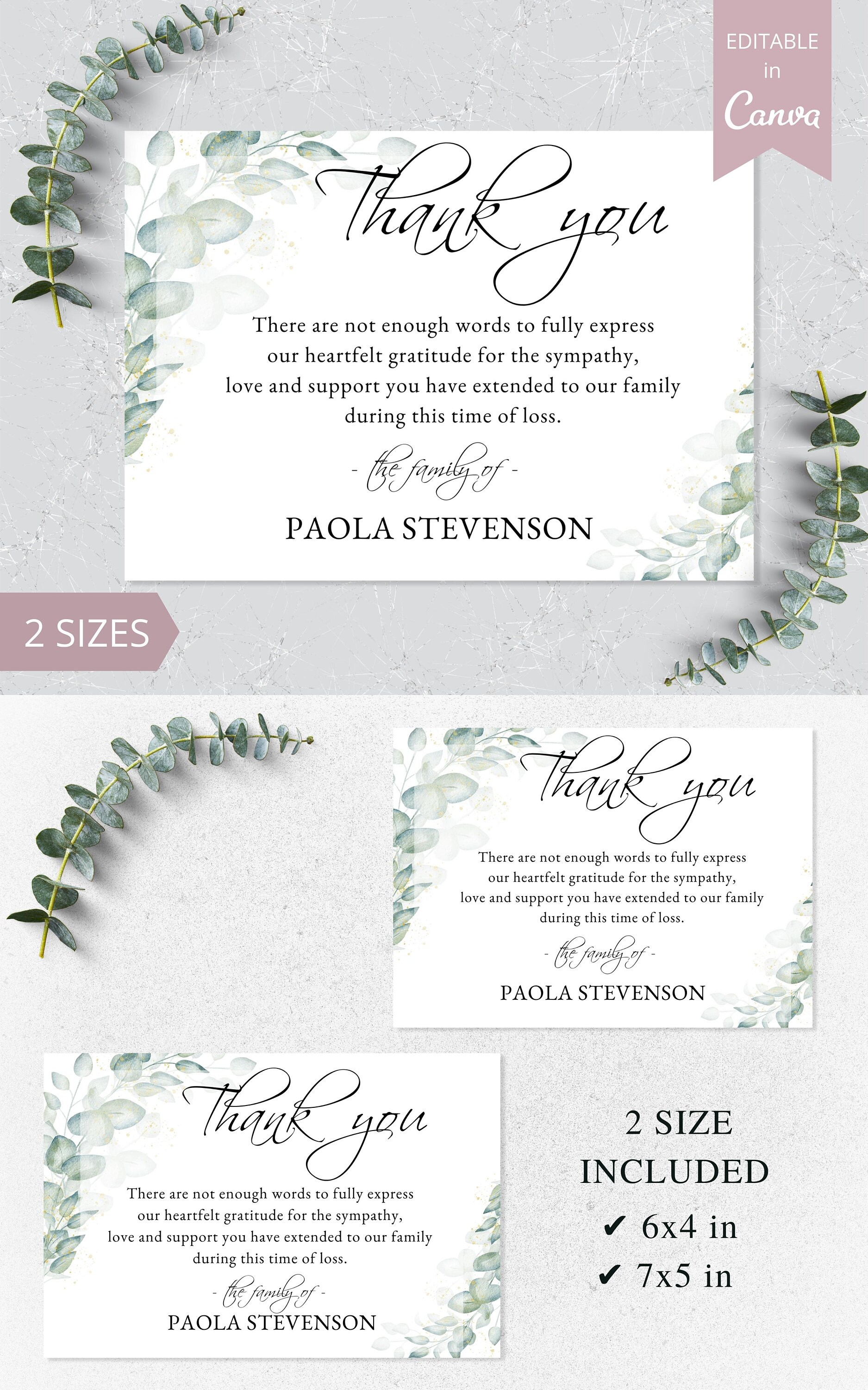 Funeral Thank You Card I Editable Canva Template I Memorial Thank You I ...