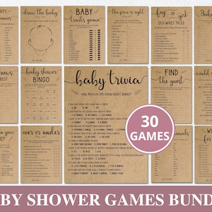 30 Baby Shower Games Bundle, Editable Canva Baby Shower Games Template, Printable Rustic Baby Games Bundle, Instant Download. SRP-030