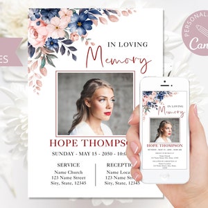 Floral Funeral Announcement Template I CanvaTemplate Printable I Electronic Invitation I Funeral In loving memory I Celebration of Life