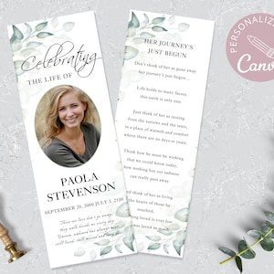 May include: A white and green floral memorial card with a photo of a woman and the text "Celebrating the Life of Paola Stevenson September 20, 2000 July 3, 2100" and "Her Journey's Just Begun Don't think of her as gone away her journey's just begun... Life holds so many facets, this earth is only one. Just think of her as resting from the sorrow's and the tears, in a place of warmth and comfort where there are no days or years. Think how he must be wishing that we could know today, how nothing but our sadness can really pass away. And think of her as living in the hearts of those he touched, being loved is ever lost was loved so much."