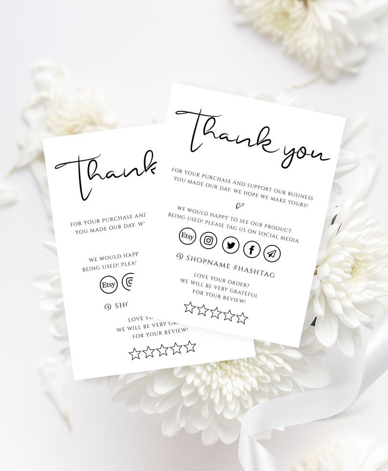 Rustic Thank You Card Template Editable Etsy Shop Card for Etsy