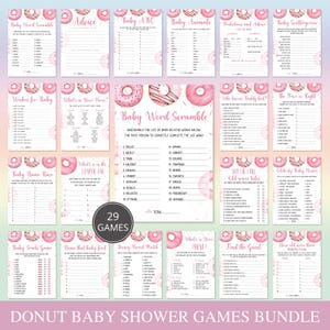 Donut Baby Shower Games Bundle | 29 Baby Shower Games Instant Download | Baby Advice Cards, Baby Trivia, Price Is Right, Canva Template