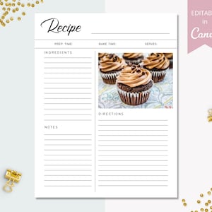 Recipe Template, Editable Recipe Page, 8.5x11 Custom Recipe Cards, Printable Family Recipe Page, 100% Editable Canva Template. SRP-026