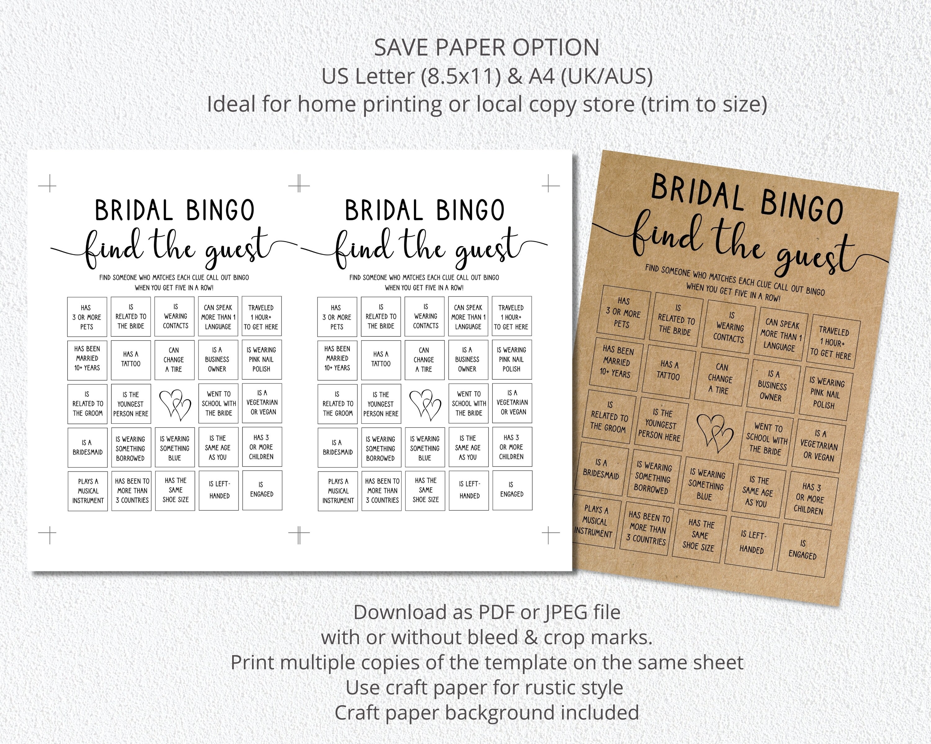 Find the Guest Bingo Game Template Editable Bridal Bingo | Etsy
