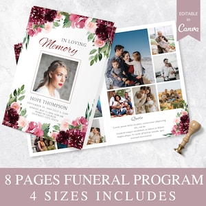 8 Page Funeral Program Template I Canva Template Printable, Celebration Of Life Template, In Loving Memory Funeral Program, Loss Of Mother