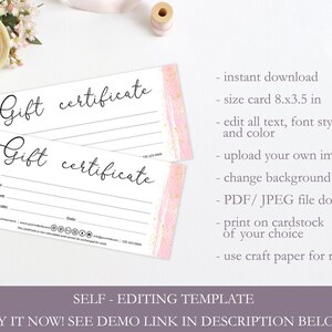 Editable Gift Certificate Template Printable Pink Gold Gift Card Gift ...