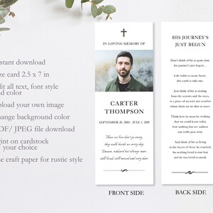 Funeral Bookmark Template, Printable Funeral Favor, Editable Funeral ...