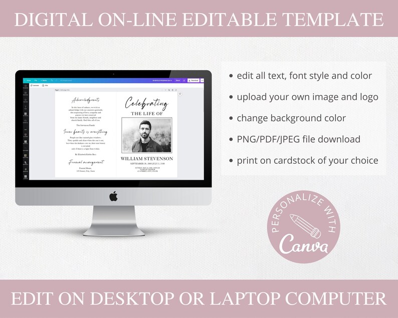 loss of father, funeral card, funeral brochure, celebration of life, funeral program, obituary template, loss of mother, in loving memory, loss of loved one, canva template, loss of grandmother, funeral template, obituary program