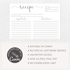 Tarjetas de recetas imprimibles, plantilla de tarjeta de recetas, tarjetas de recetas de 4x6, tarjeta de recetas moderna, tarjeta de recetas digital, plantilla Canva 100% editable imagen 6