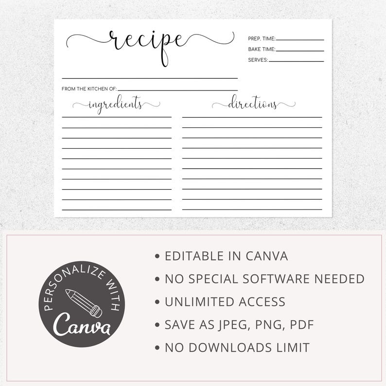 Tarjetas de recetas imprimibles, plantilla de tarjeta de recetas, tarjetas de recetas de 4x6, tarjeta de recetas moderna, tarjeta de recetas digital, plantilla Canva 100% editable imagen 6
