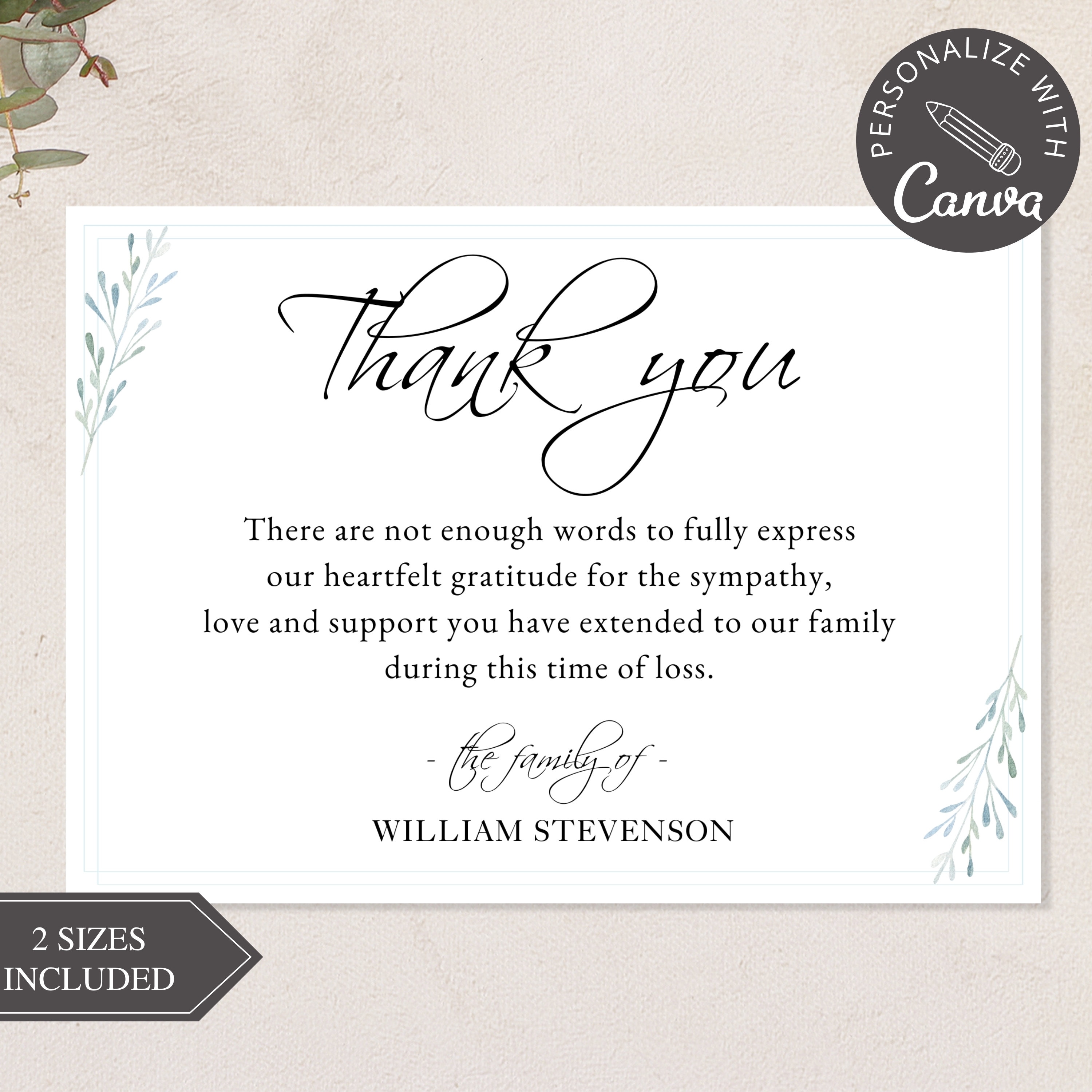 Funeral Thank You Card I Editable Canva Template I Memorial Thank You I  Celebration of Life I in Loving Memory I Funeral Sympathy Card - Etsy, image size:3000x3000