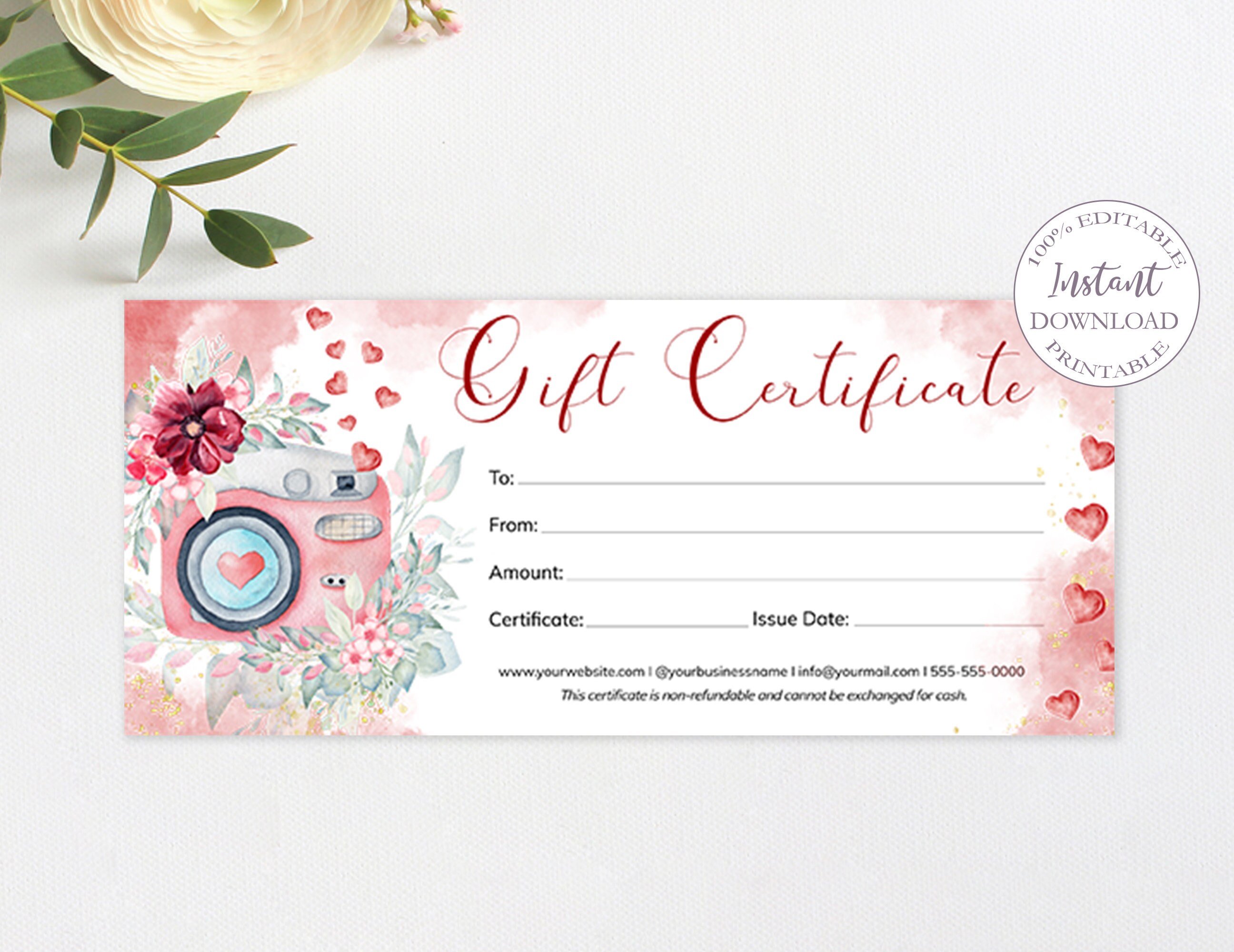 Photography Gift Certificate Template Printable Love Gift Etsy