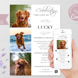 Celebration of Life | Funeral Memorial Dog Invitation I Editable Canva Template I Funeral In loving Memory I Celebration of Life