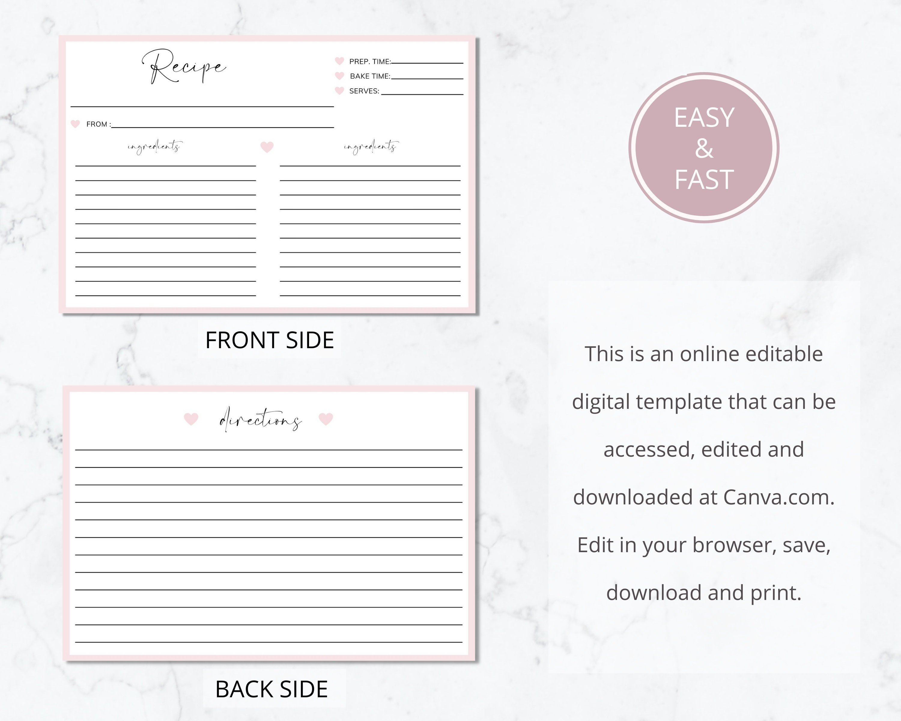 Recipe Card Template Editable Custom Recipe Cards Printable - Etsy
