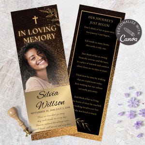 Editable Funeral Bookmark Canva Template | In Loving Memory Keepsake | Printable Obituary Template | Memorial Bookmark for Life Celebration