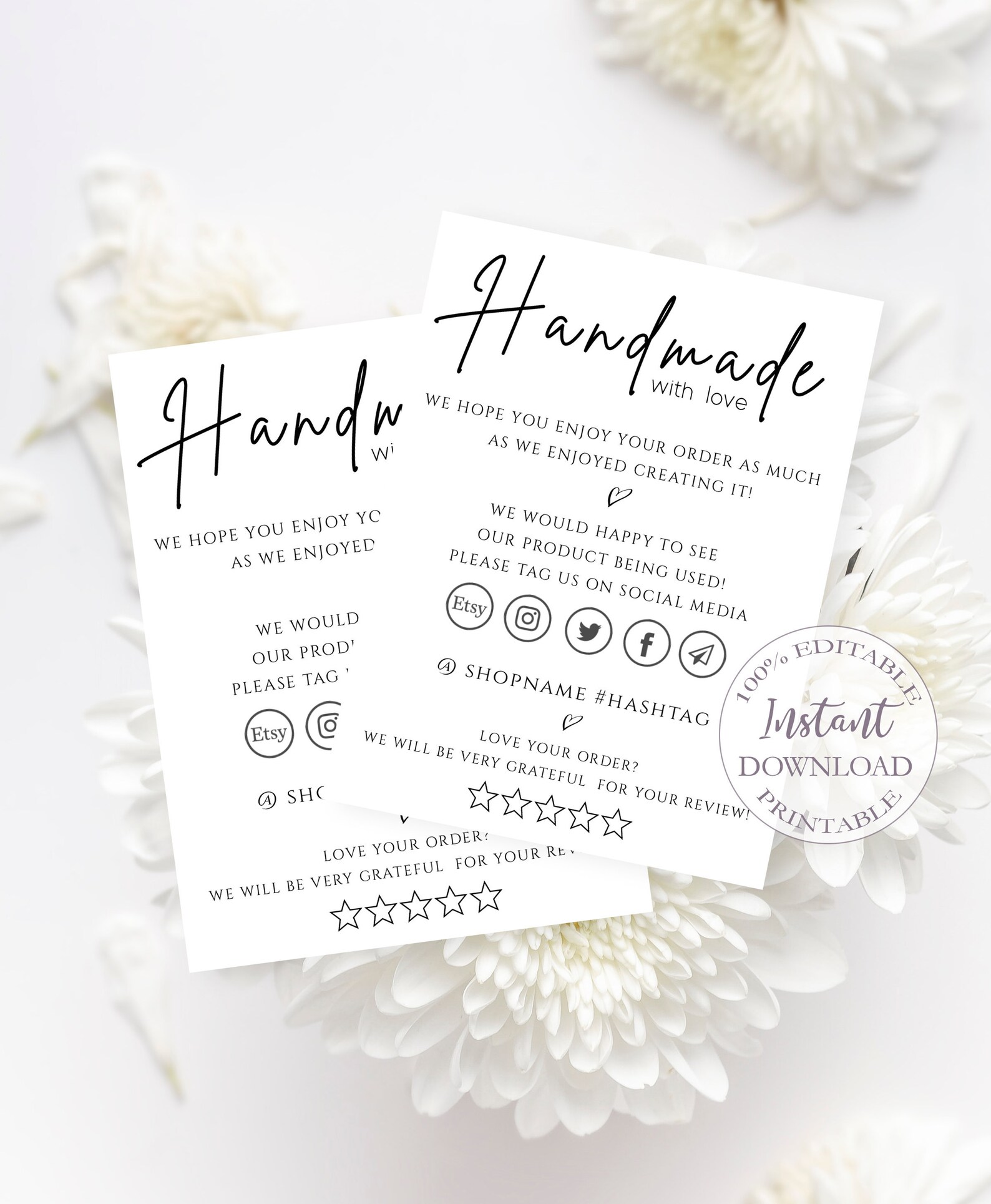 Handmade With Love Card Template Editable Small Business | Etsy