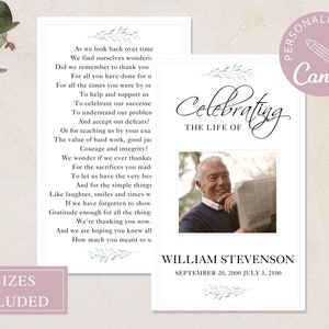 Funeral Prayer Cards I Editable Canva Template I Loss Of Morther Obituary Template I Greenery  Printable In Loving Memory Prayer Card